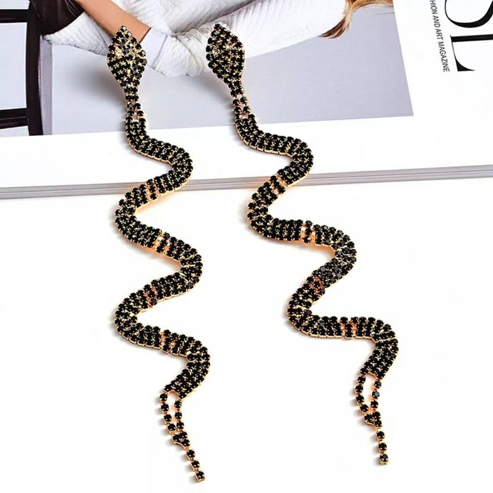 Snake Crystal Long Drop Earrings Fashion Trend Jewelry Accessories